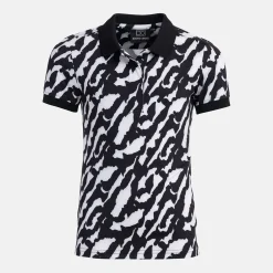 Jr Tech Hidden Button Pique AOP Svart Vit-Bogeys & Birdies New