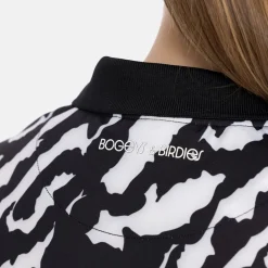 Jr Tech Hidden Button Pique AOP Svart Vit-Bogeys & Birdies New