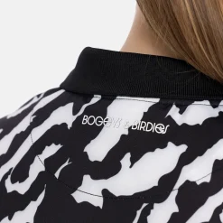 Jr Tech Hidden Button Pique AOP Svart Vit-Bogeys & Birdies New