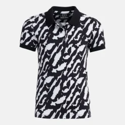 Jr Tech Hidden Button Pique AOP Svart Vit-Bogeys & Birdies New