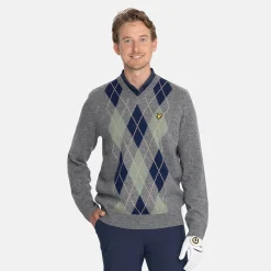Lambswool Blend Argyle V-Neck Grå Blå-Lyle & Scott Online