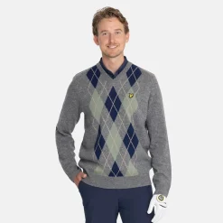 Lambswool Blend Argyle V-Neck Grå Blå-Lyle & Scott Online