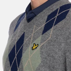 Lambswool Blend Argyle V-Neck Grå Blå-Lyle & Scott Online